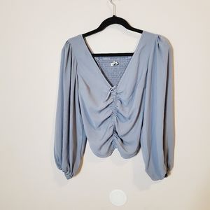 Abercrombie & Fitch long sleeve light dusty blue cinched front top